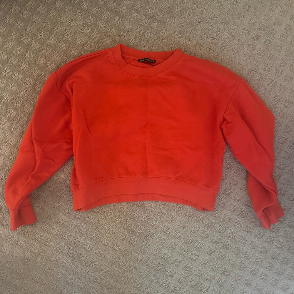 Red Cropped Sweatshirt Zara